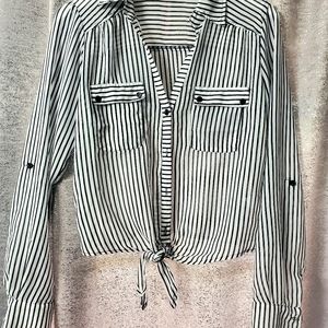 Juniors size large black and white stripped blouse